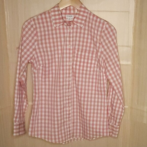 J. Crew Womens Pink White Check Long Sleeve Button Down XS - Picture 1 of 5